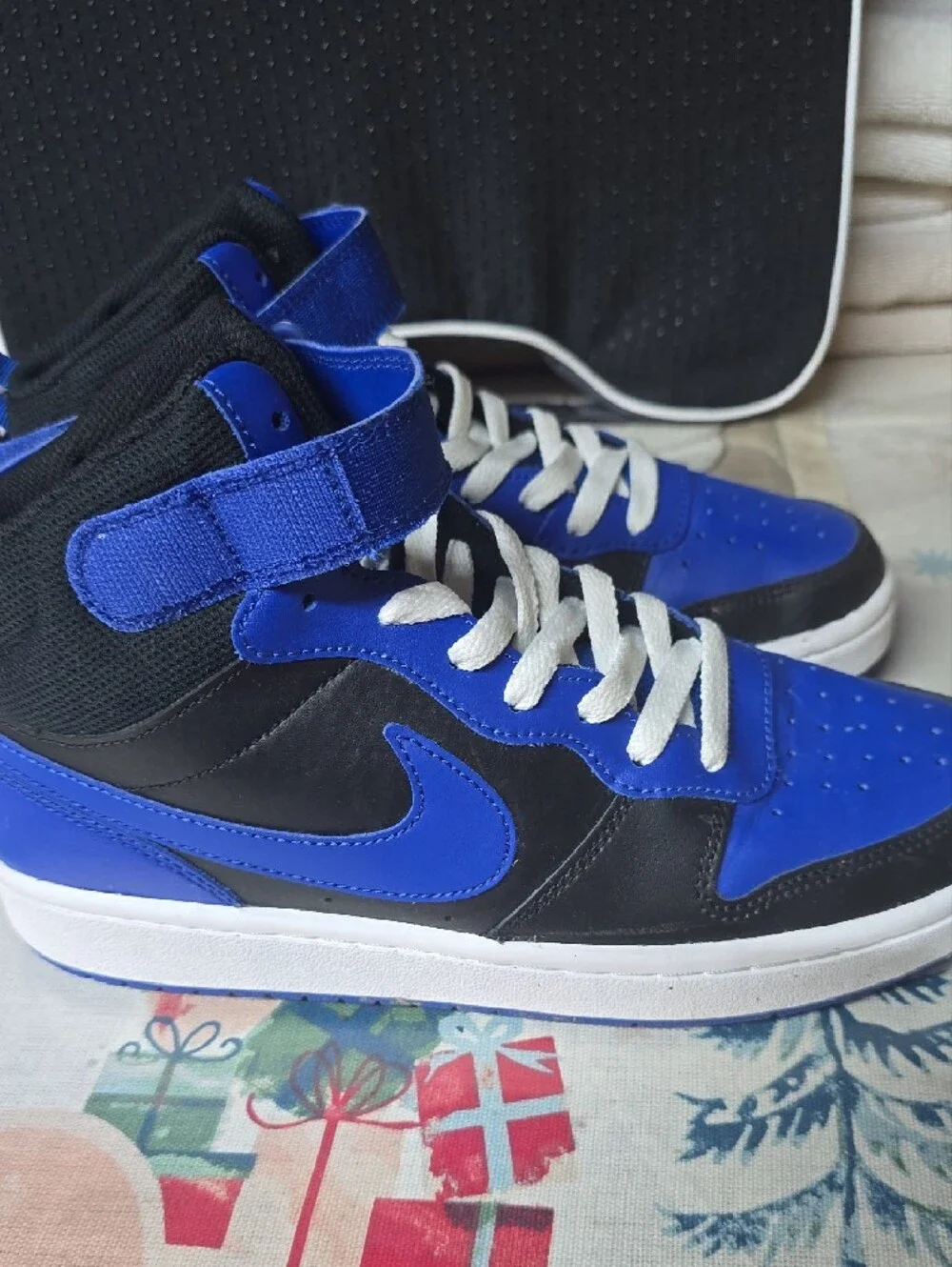 Nike Kids Royal Blue and Black High-Top Sneakers with White Laces - Picture 4 of 6